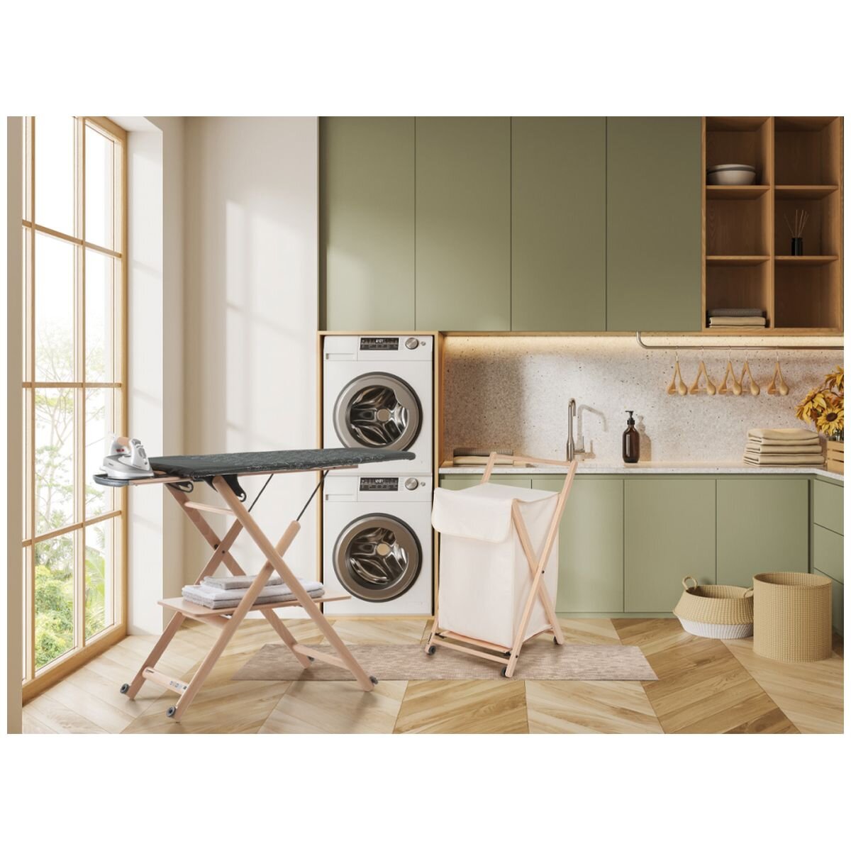 Foppapedretti Assai 4.0 ironing board - natural beechwood, adjustable, lower shelf, folds flat - F9900310703