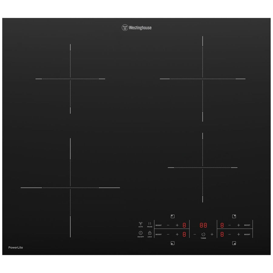Westinghouse 60cm Powerlite 4 Zone Induction Cooktop - PowerBoost, Pause, Hob2Hood - WHI642BE