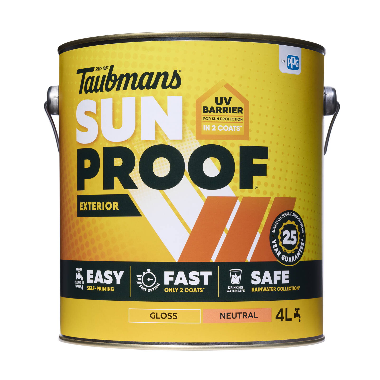 Taubmans Sunproof 4L Neutral Gloss Exterior Paint - Water Based Acrylic, Tintable