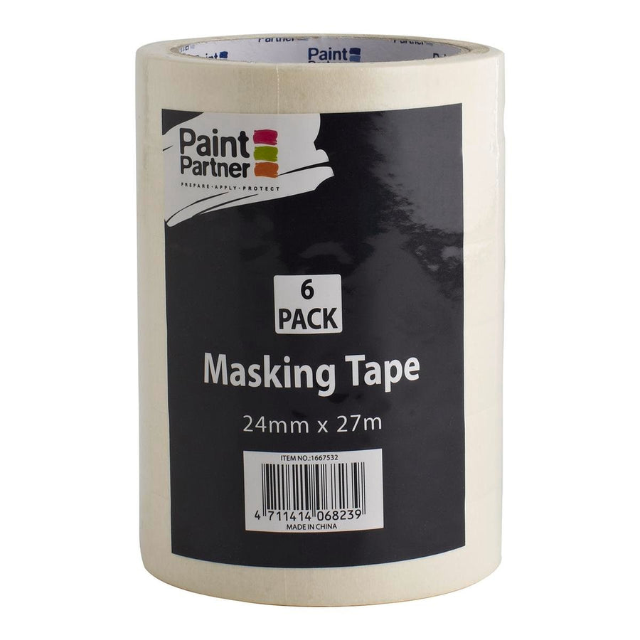 Paint Partner Masking Tape 24mm x 27m Paper 6 Pack Easy Use - SuperSaverAU - view 1