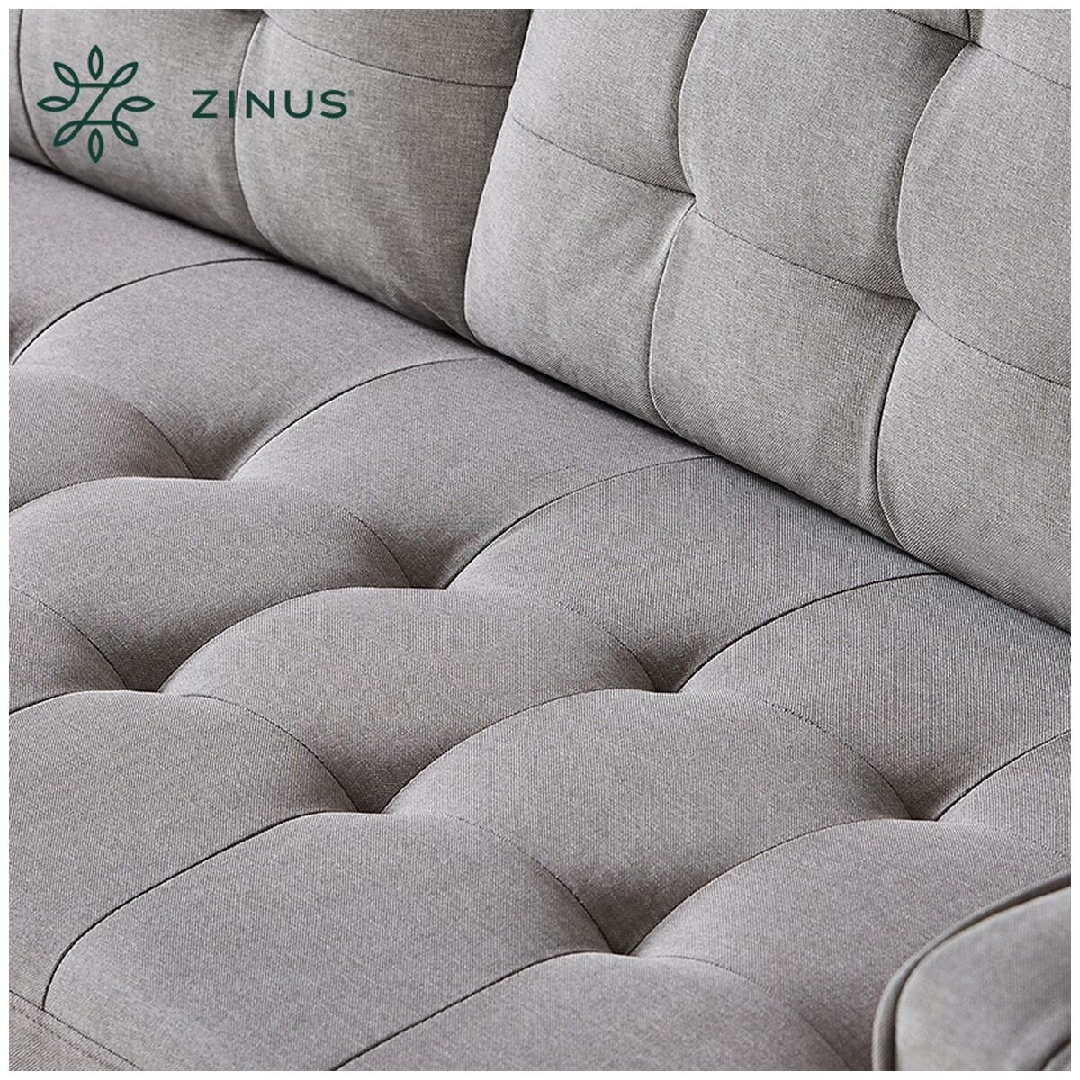 Zinus Benton mid-century 3 seater sofa - stone grey fabric, metal frame, tool-free assembly - AU-E7631G