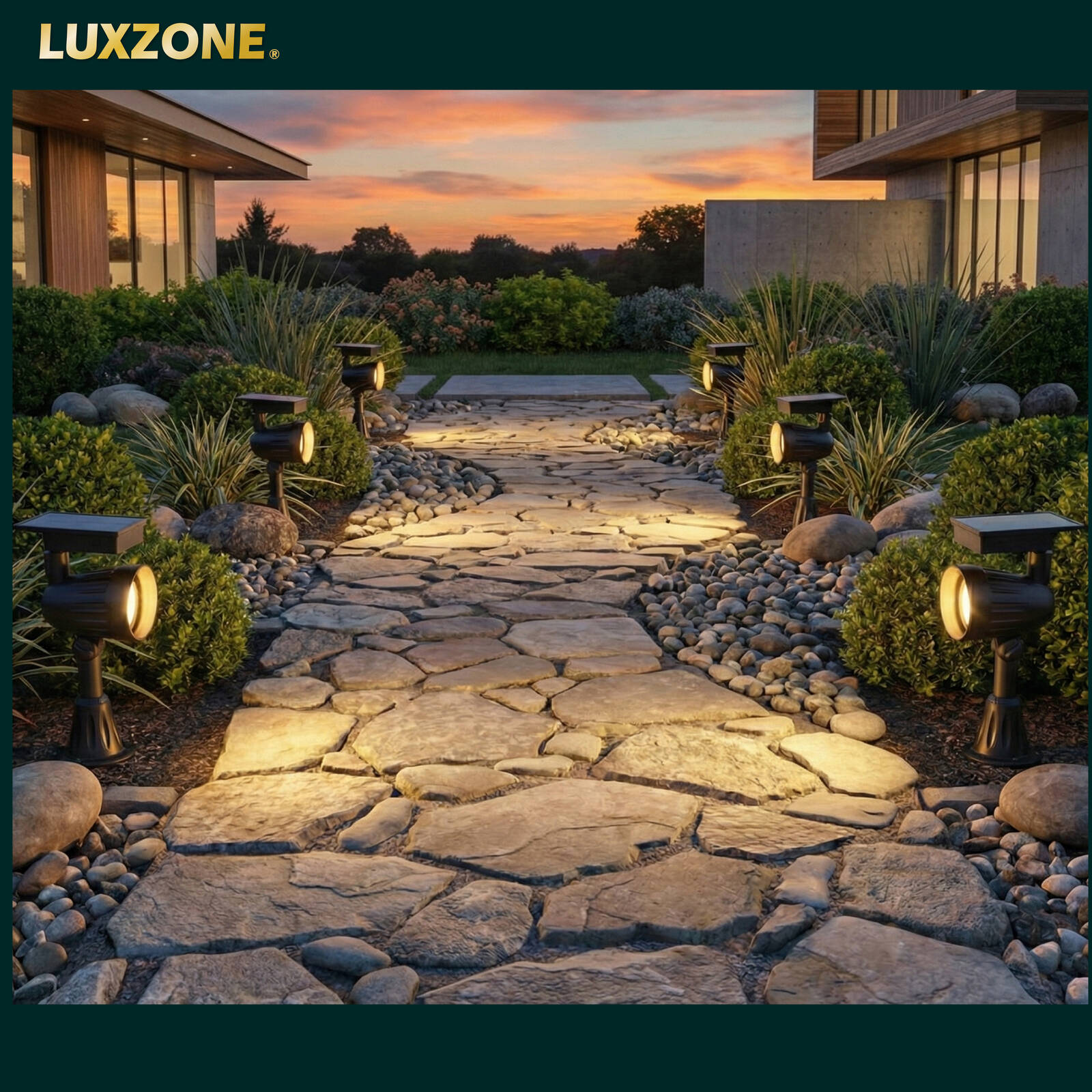 Luxzone 35cm 60lm Aluminium LED Solar Pathway Light, Adjustable Head, Weather Resistant