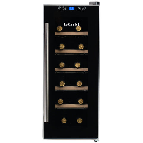 LeCavist 12 Bottle Single Zone Wine Fridge - Black - Slim Design - Triple Glazed Door - LCCV12B