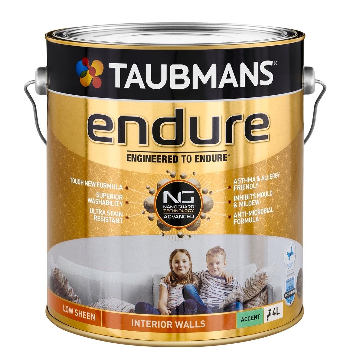Taubmans 4L Accent Low Sheen Endure Interior Walls Paint - 4L - Stain Resistant - Low Odour - SuperSaverAU - view 1