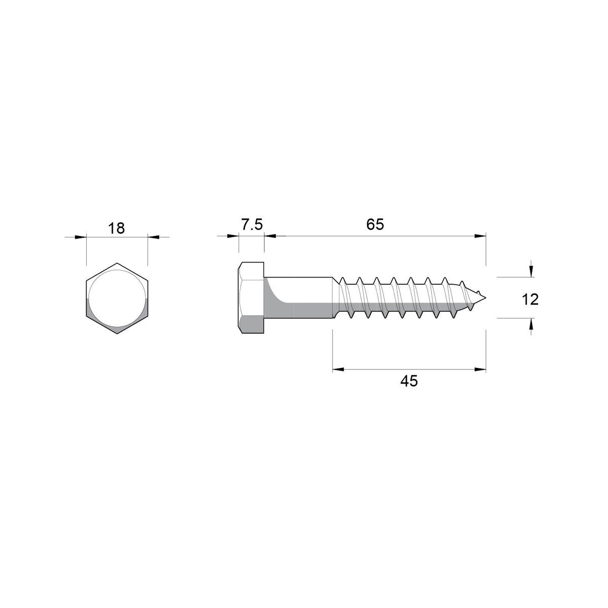 Zenith Hot Dip Galvanised Hex Head Coach Screws M12 x 65mm 12 Pack - SuperSaverAU - view 3