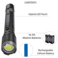 Ironhorse 2200lm Premium Hybrid Dual Power Torch Flashlight - 300mm - Black/Gun Metal - Rechargeable - Adjustable Focus - Water Resistant - SuperSaverAU - view 3