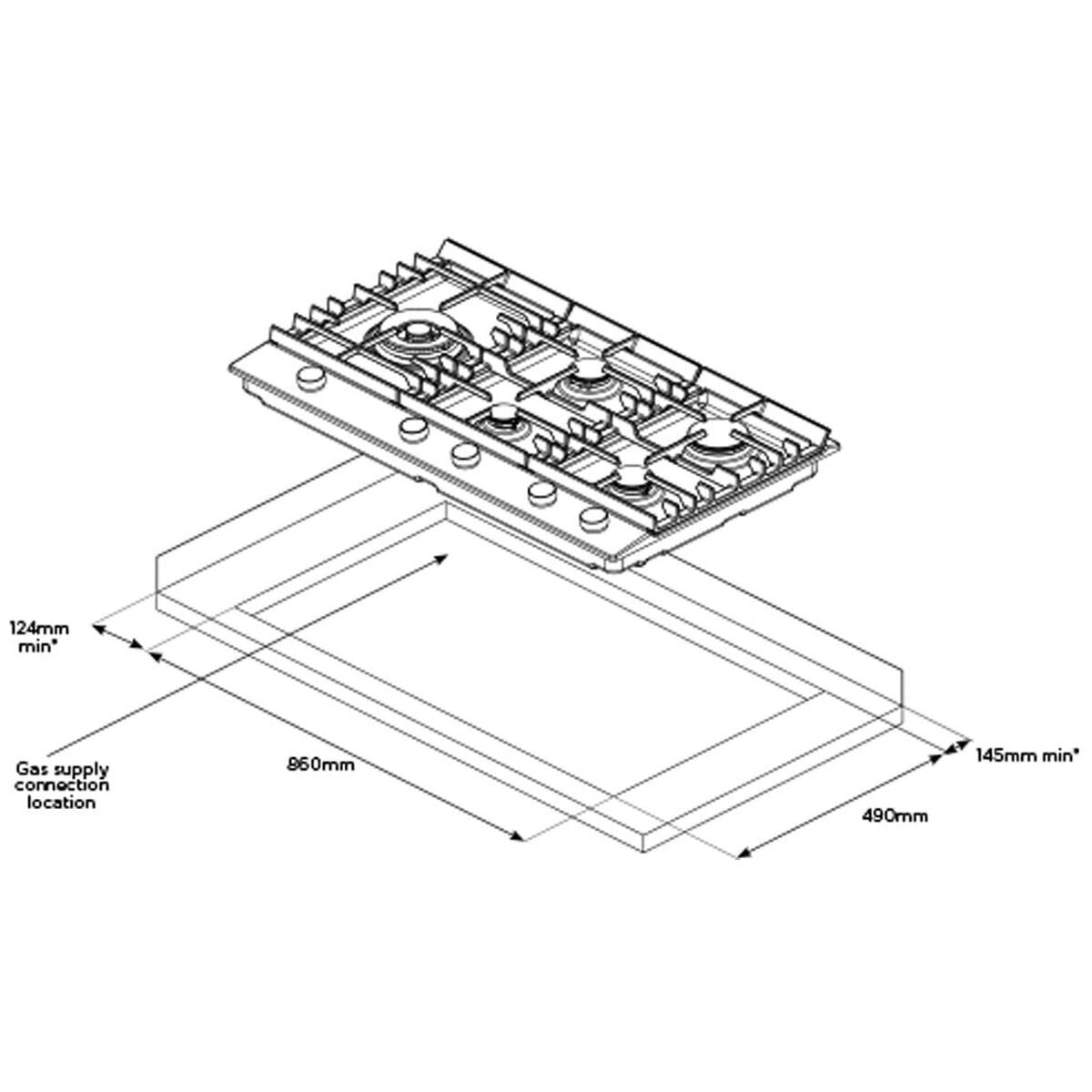 Westinghouse 90cm 5 Burner Natural Gas Cooktop - Stainless Steel, 19MJ/h Wok Burner, Flame Failure - WHG958SC