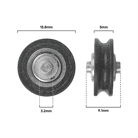 Rolltrak 16mm Black Nylon Concave Roller - Sliding Window