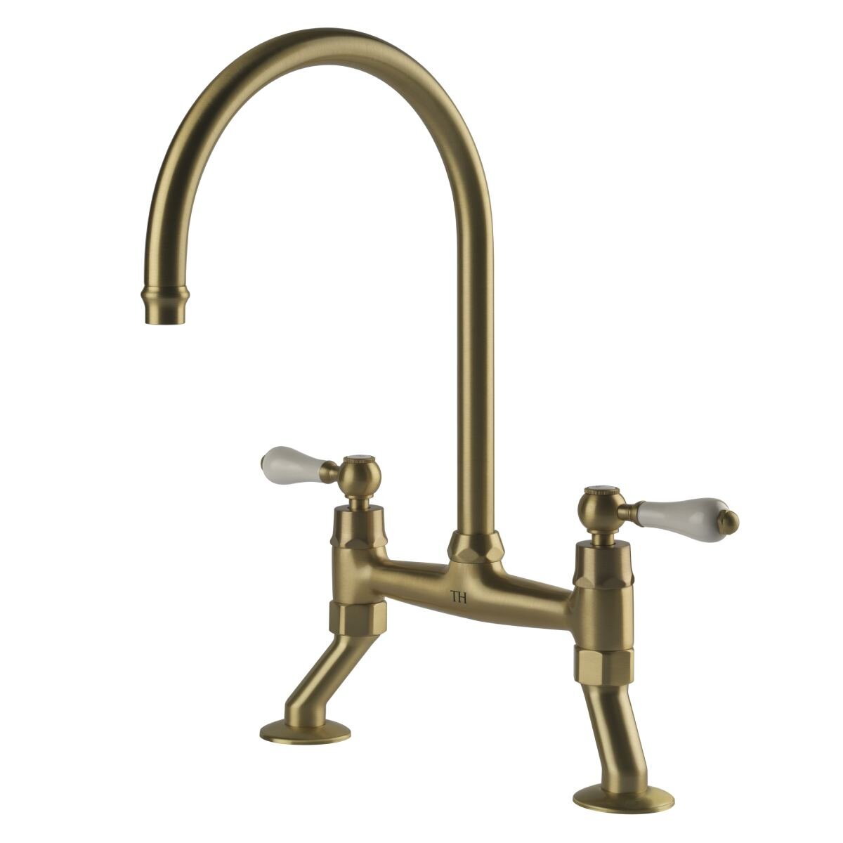Turner Hastings Cuisine 46 Butler Sink Pack - Brushed Brass Ludlow Bridge Mixer Tap - Gloss White - PKG044
