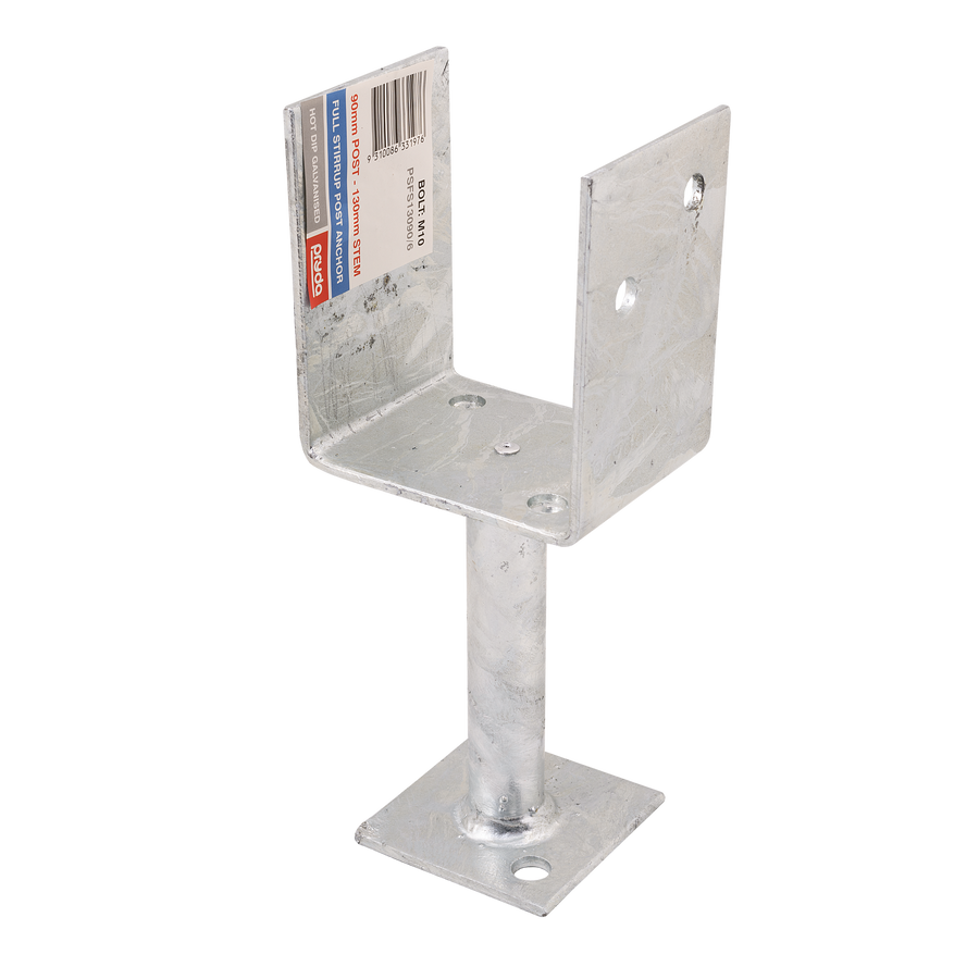 Pryda 130 x 90mm M10 Full Stirrup Galvanised Steel Bolt Down Post Anchor