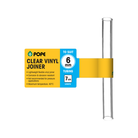 Pope 6mm x 7cm Clear Vinyl Tubing Joiner - Flexible PVC Connector
