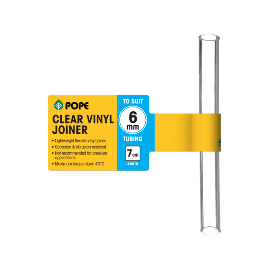 Pope 6mm x 7cm Clear Vinyl Tubing Joiner - Flexible PVC Connector
