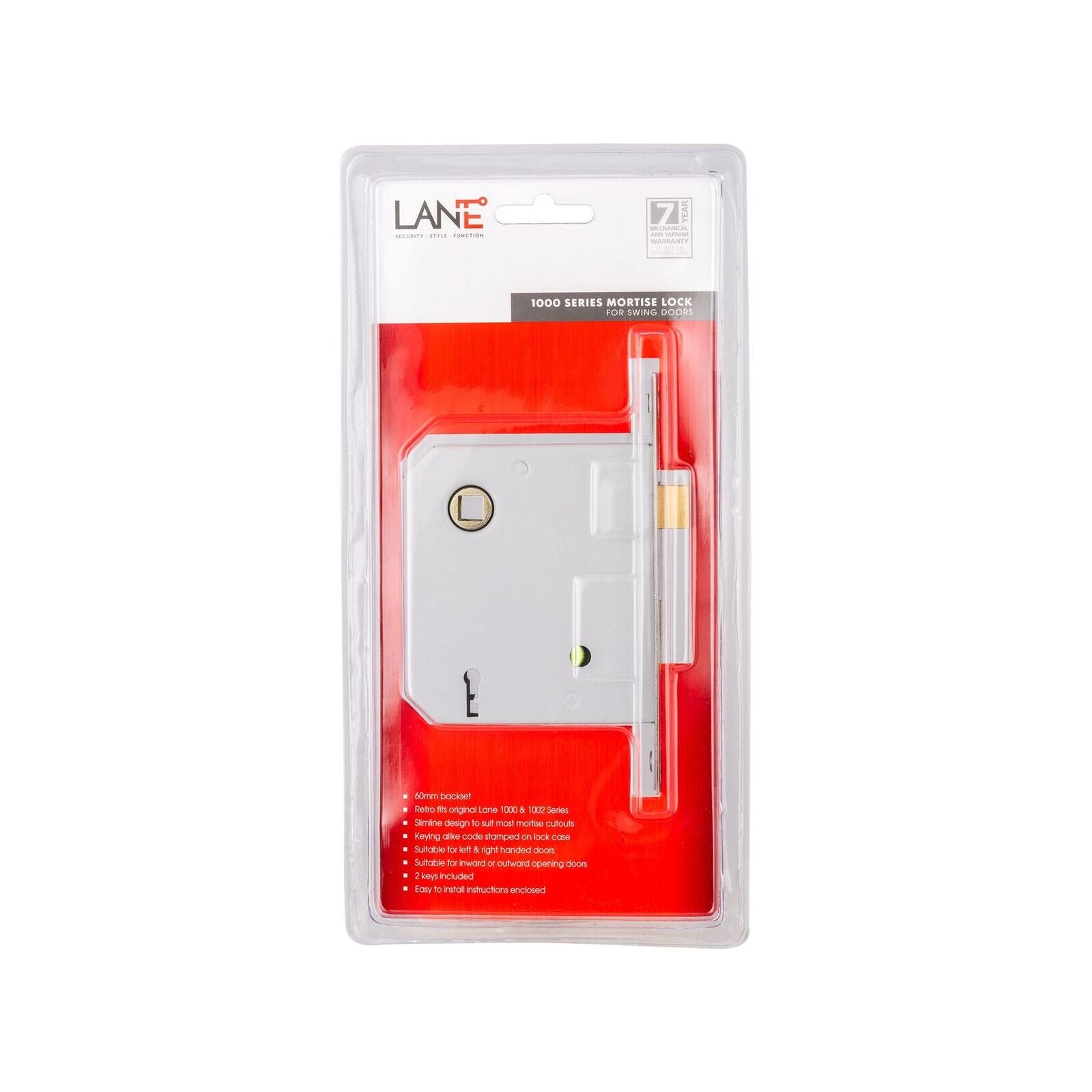Lane Satin Stainless Steel 304 Mortise Entry Lock - 2 Keys Included