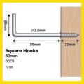 Everhang Square Hooks - 50mm - Zinc - Light Duty - 5 Pack - SuperSaverAU - view 4