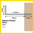 Everhang 50mm Zinc Steel Square Hooks 5 Pack Silver