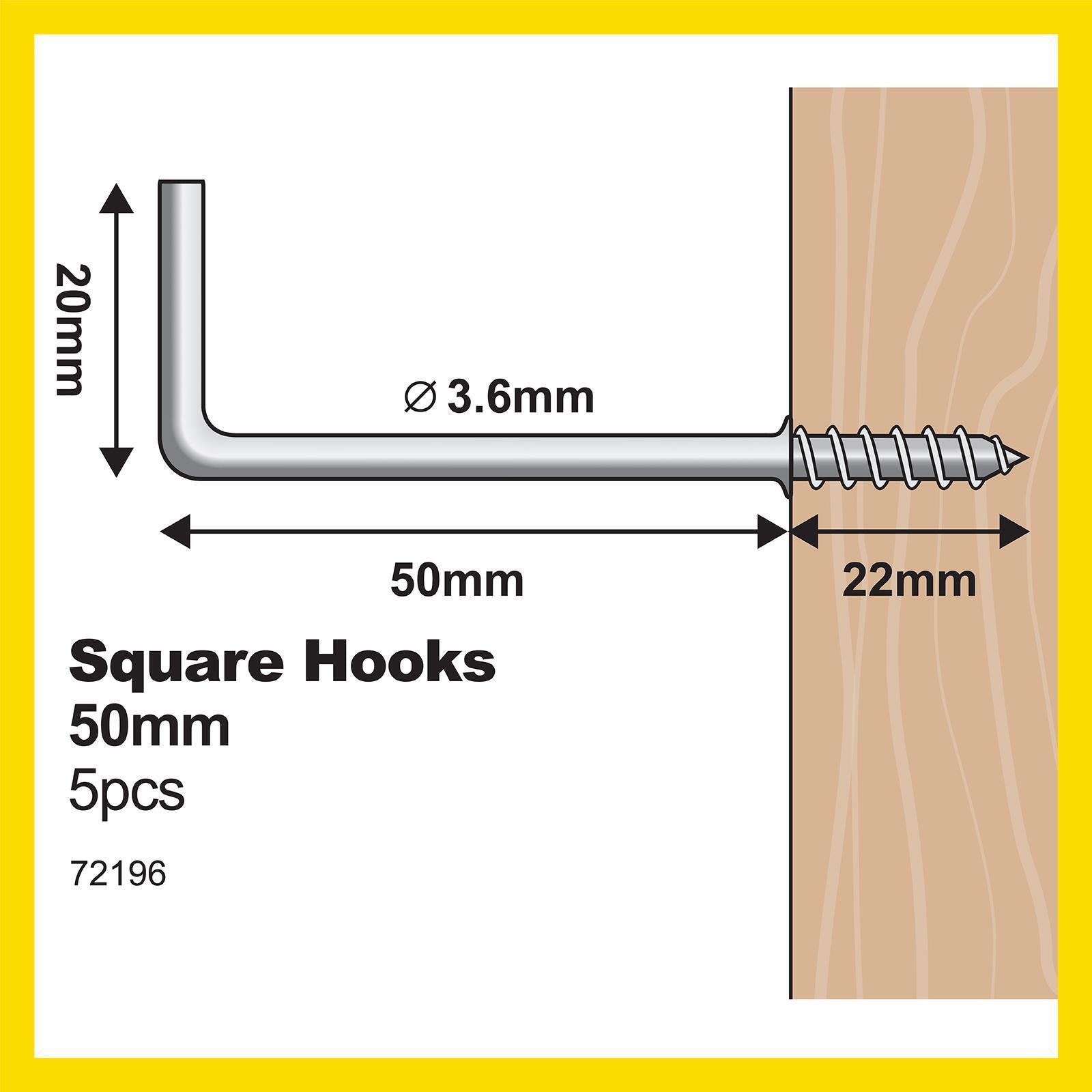 Everhang 50mm Zinc Steel Square Hooks 5 Pack Silver