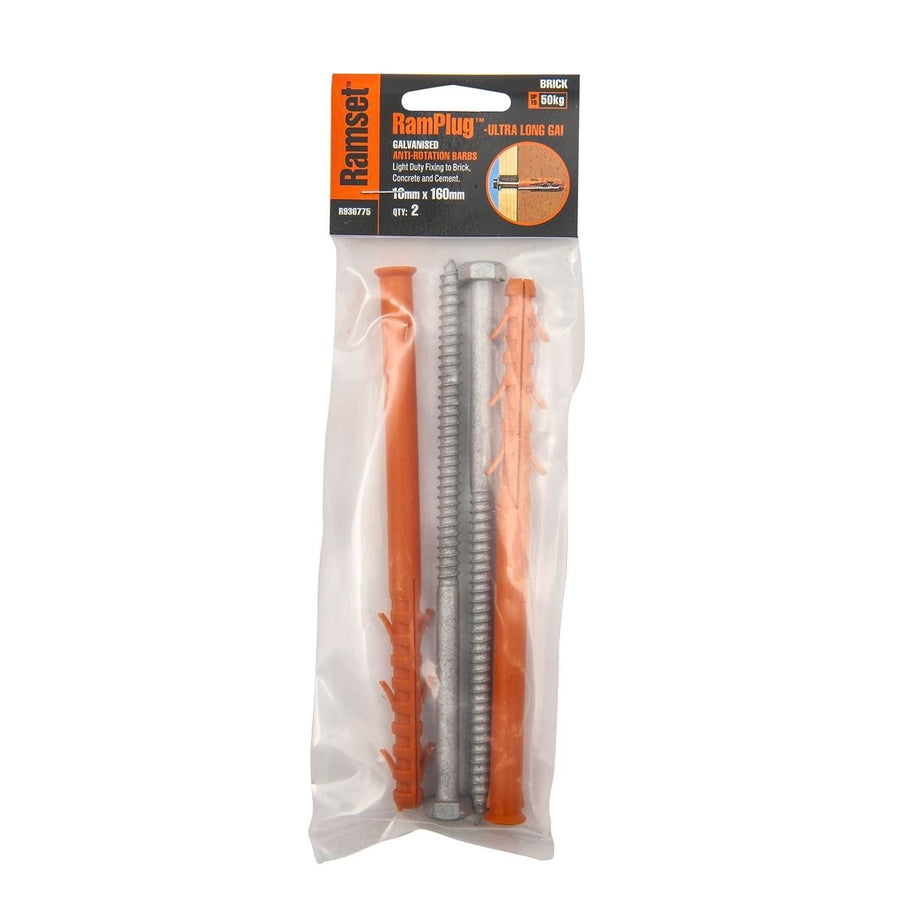 Ramset Ultra Long Anchor 10 x 160mm Nylon Galvanised 2 Pack - SuperSaverAU - view 1