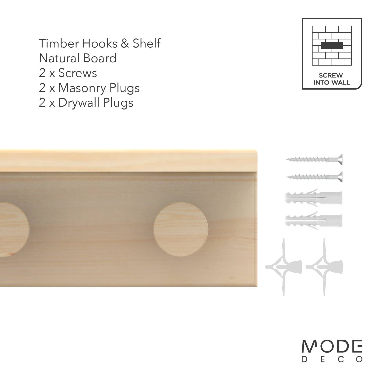 MODE 4 Timber Hooks On Pine Board With Shelf 450mm Entryway Hook Rack