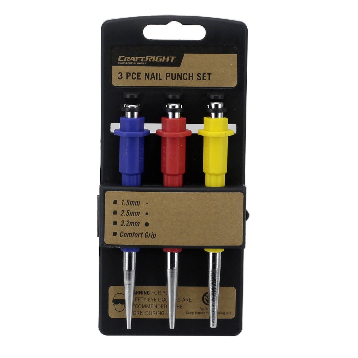 Craftright Nail Punch Set - 1.5mm 2.5mm 3.2mm - CR-V Steel - Durable - 3 Piece - SuperSaverAU - view 2
