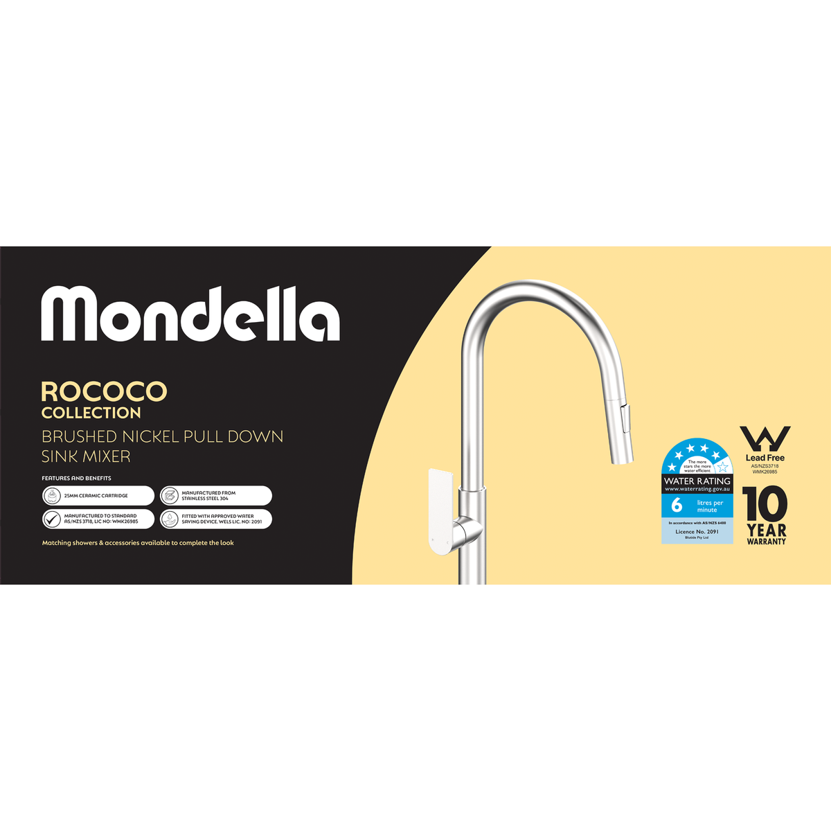 Mondella Brushed Nickel Rococo Pull Down Sink Mixer - 45mm x 435mm - Durable, Water-Saving - SuperSaverAU - view 4