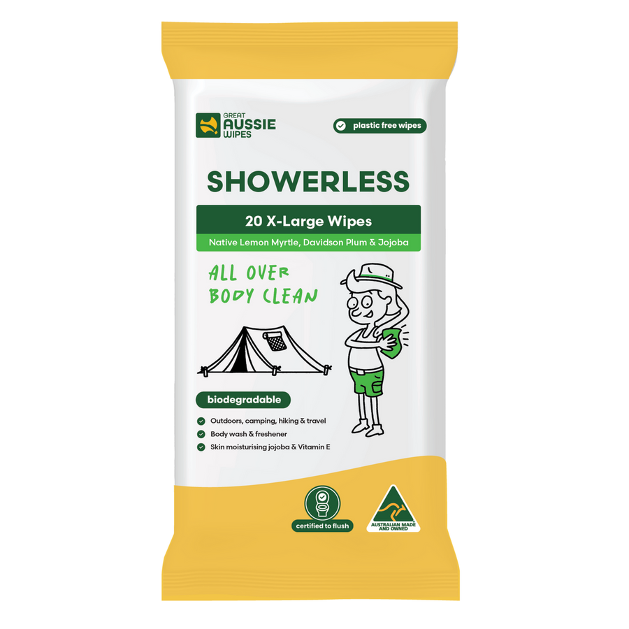 Great Aussie Wipes Showerless Body Wipes 20 Pk - Biodegradable - 126mm x 240mm - Outdoor Hygiene - SuperSaverAU - view 1