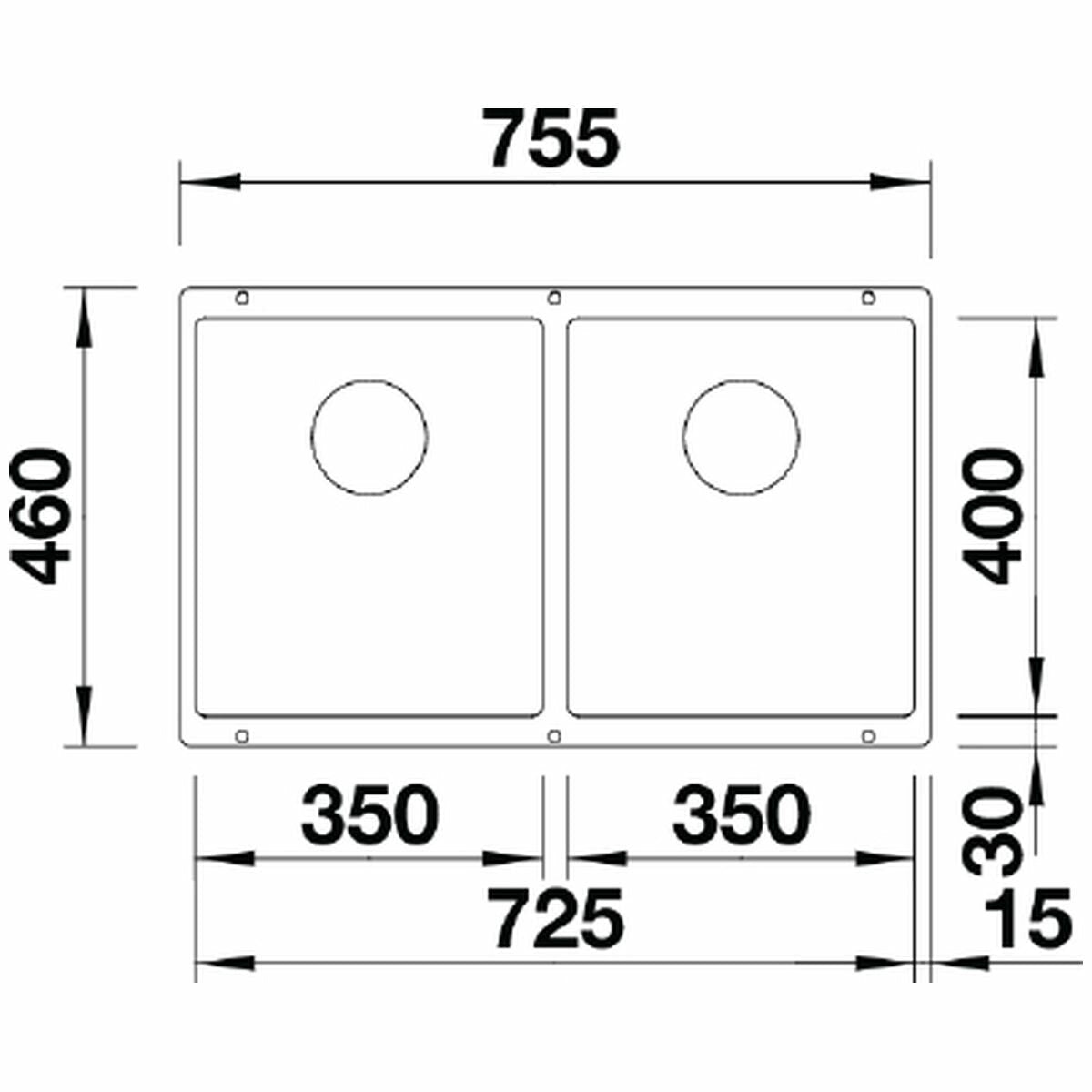 Blanco SUBLINE double bowl undermount sink - Black Silgranit, Hygiene Plus, overflow - SUB350350UBK5