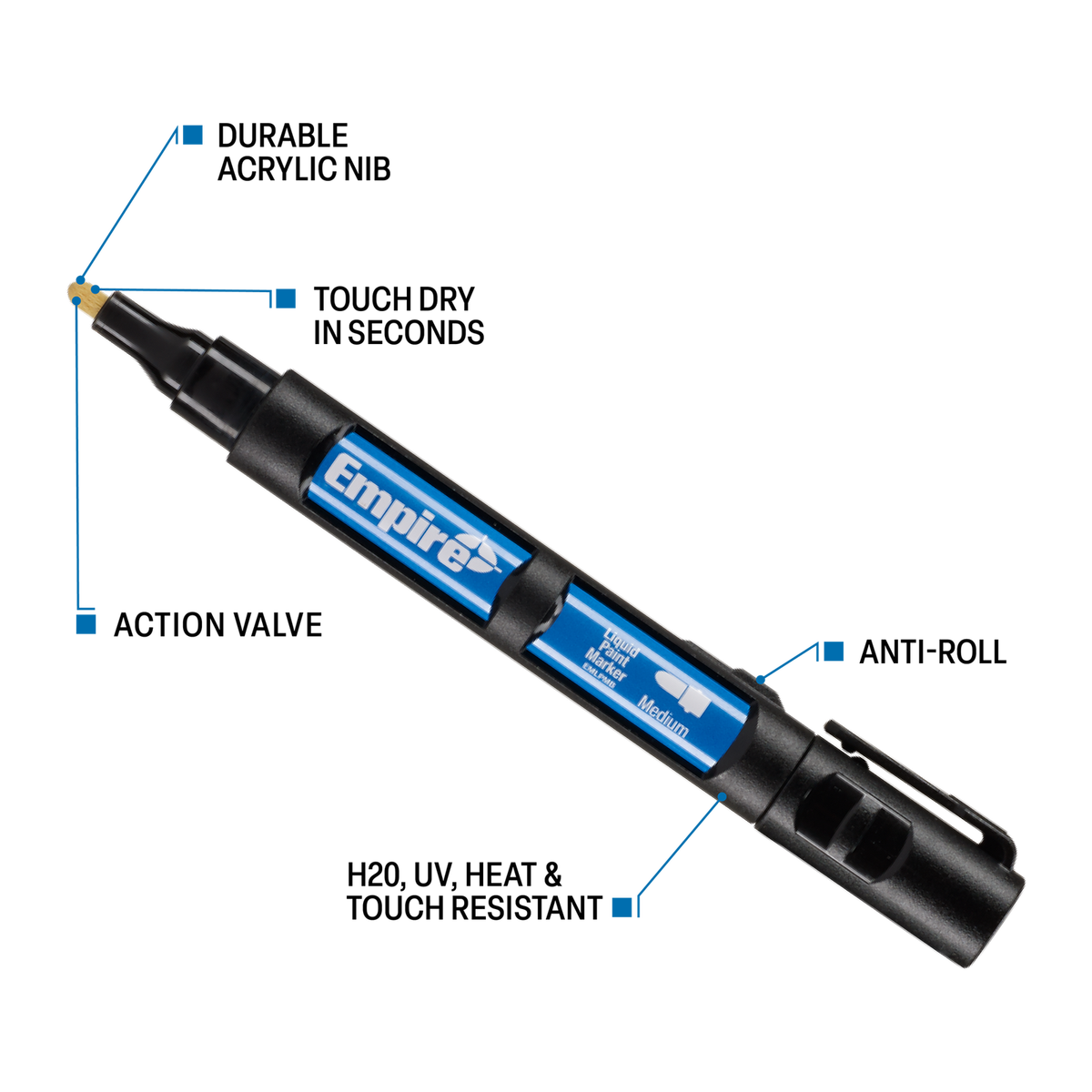 Empire Black Liquid Paint Marker - 21mm x 147mm - Fast-Drying Ink - Multi-Surface - SuperSaverAU - view 2