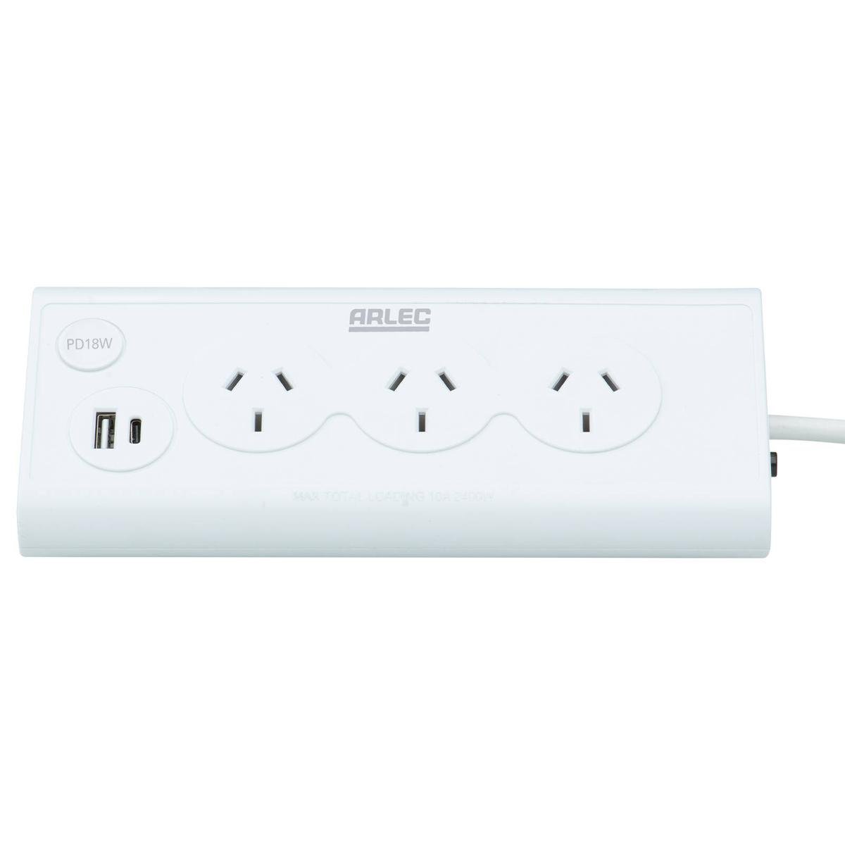 Arlec 3 Outlet Triangular Powerboard 70mm - White - Fast Charging USBs - SuperSaverAU - view 1