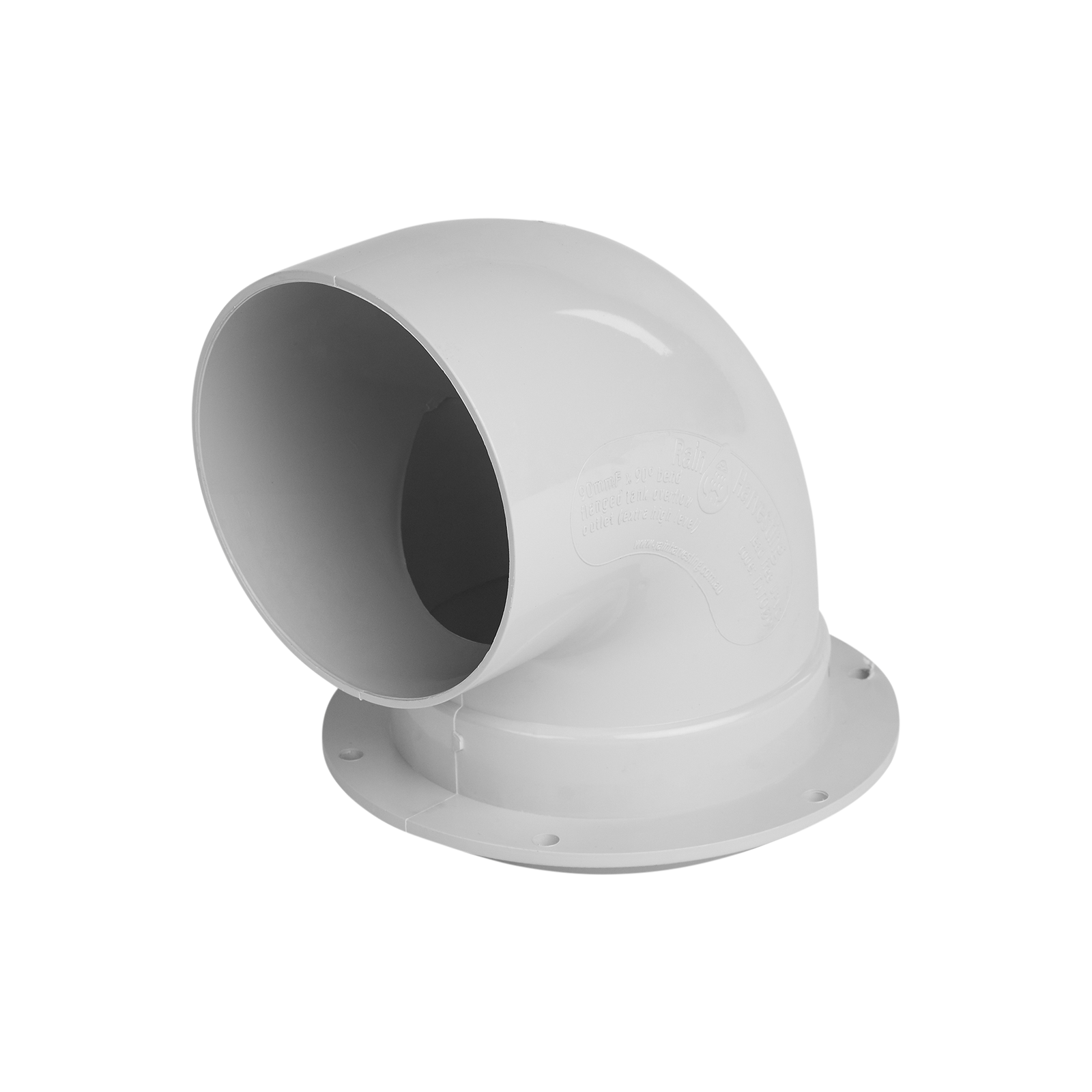 Rain Harvesting 90mm Flanged Tank Overflow, Extra High Volume, Grey PVC