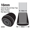 Surface Gard 16mm Black Round External Rubber Chair Tips - 4 Pack