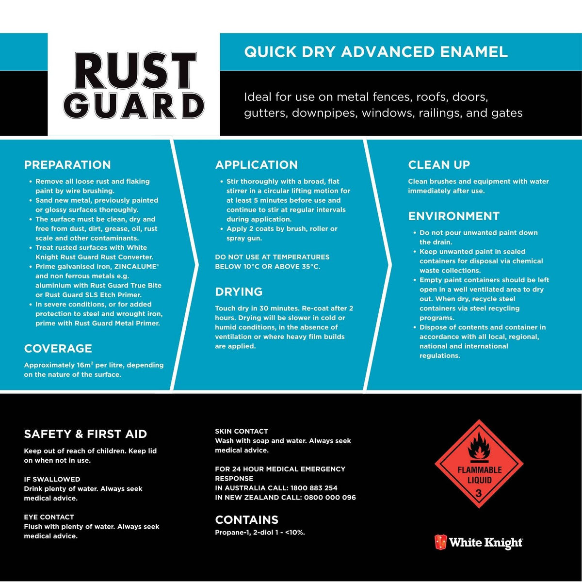 White Knight Rust Guard 500ml Black Satin Quick Dry Advanced Enamel Paint