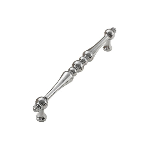 Beaded Brass Cabinet Pull Handle - Silver, 128 mm Hole Spacing, 160 mm Long