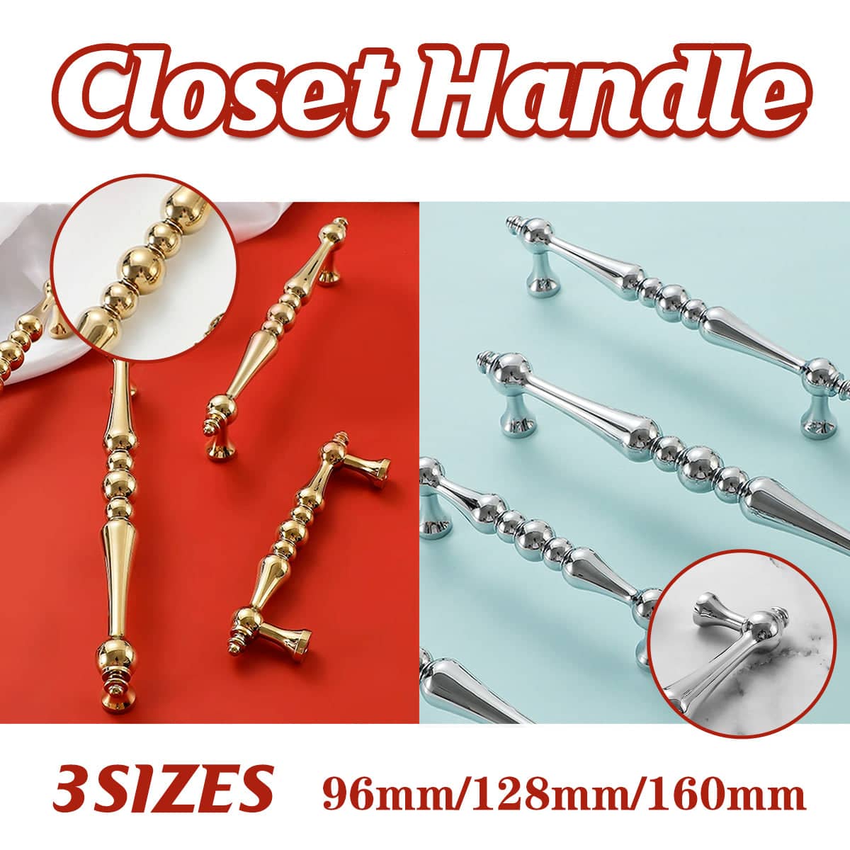 Beaded Brass Cabinet Pull Handle - Silver, 160 mm Hole Spacing, 192 mm Long - view 2