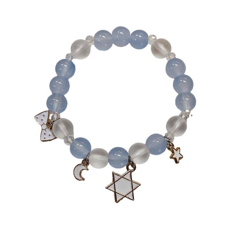 Beaded Charm Bracelet - Light Blue Beads, Six-Point Star Charm
