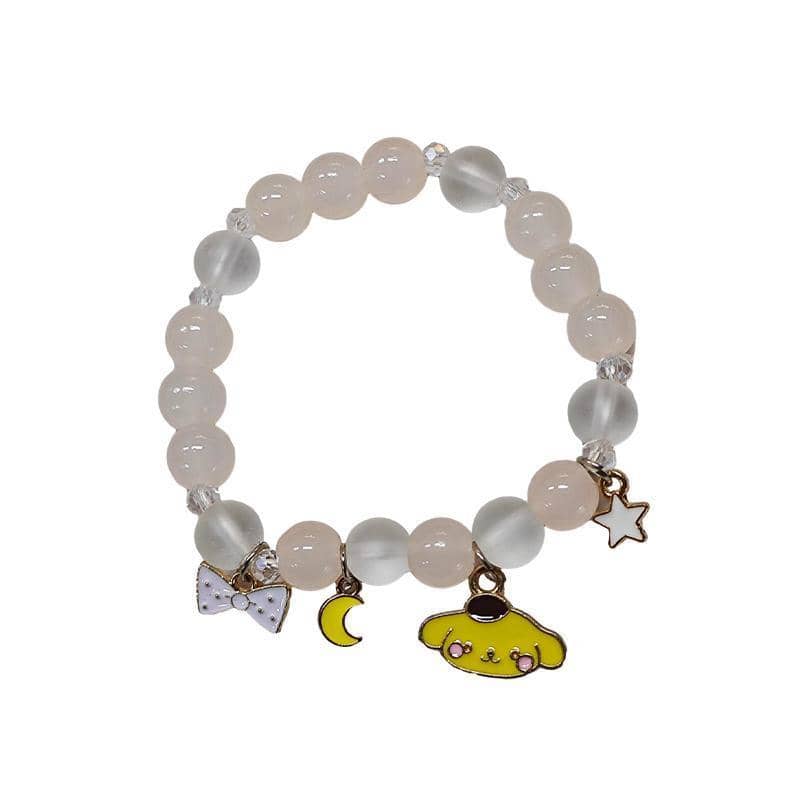 Beaded Charm Bracelet - Light Pink Beads, Yellow Puppy Charm