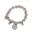 Beaded Charm Bracelet - Pink Beads, Clock Charm