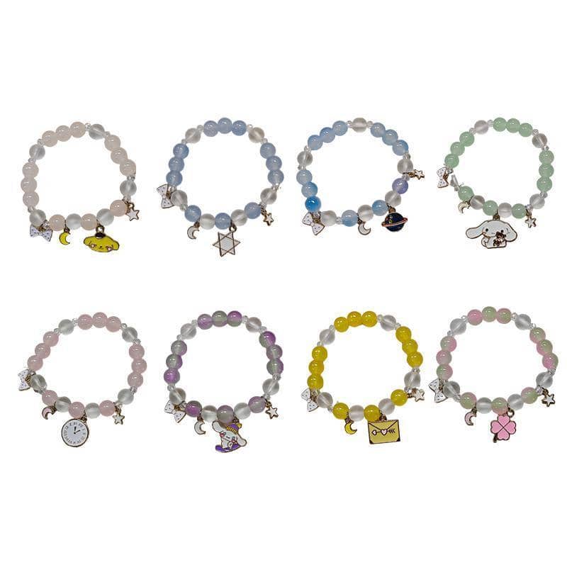 Beaded Charm Bracelet - Purple and Green Beads, Cartoon Animal Charm - view 3
