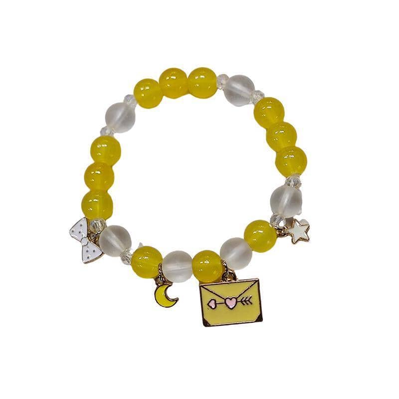 Beaded Charm Bracelet - Yellow Beads, Envelope Charm