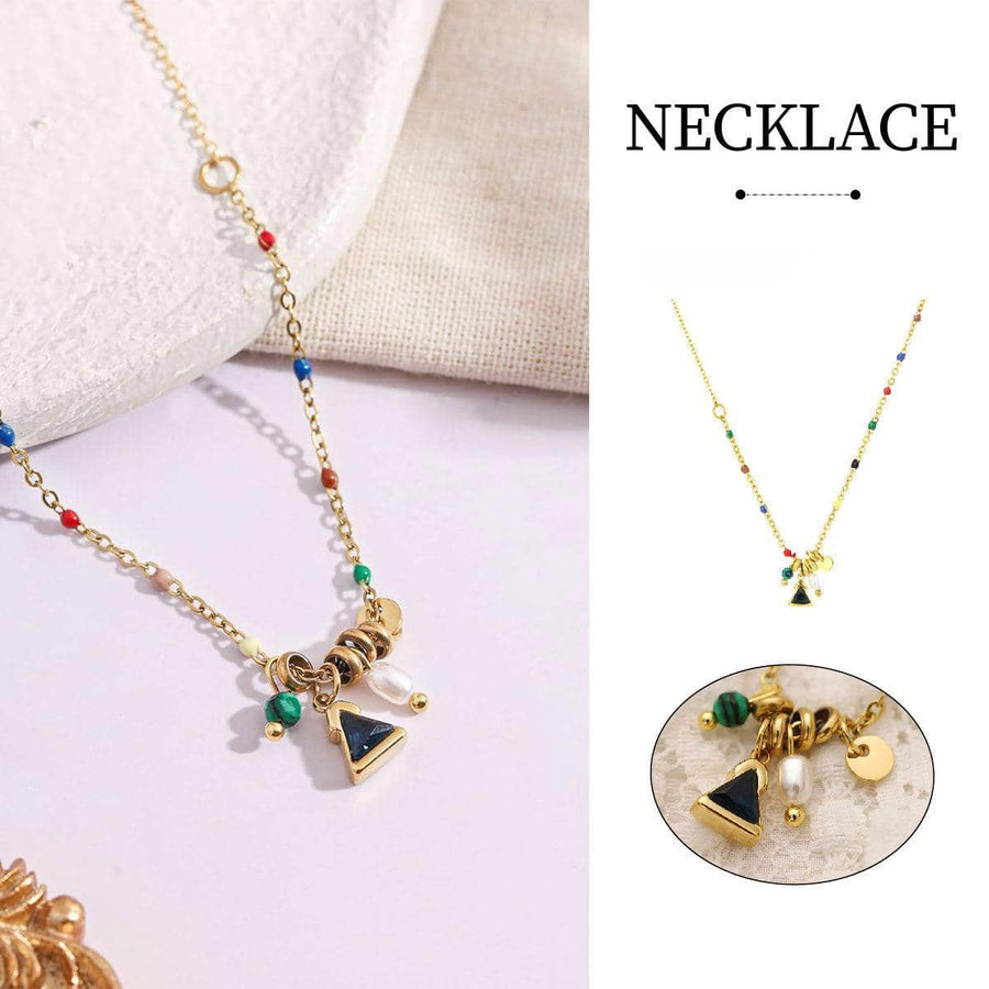 Beaded Charm Necklace with Imitation Pearl - Gold and Multicolour