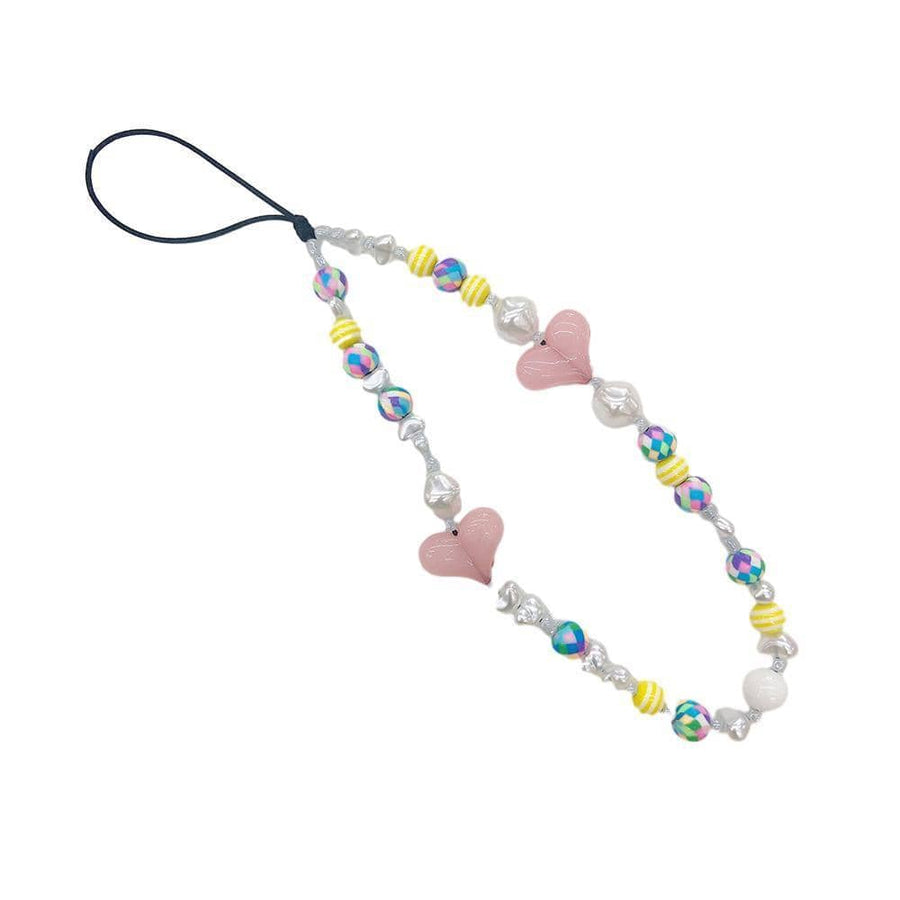 Beaded Heart Phone Charm Strap Lanyard, 32 cm - Light Pink