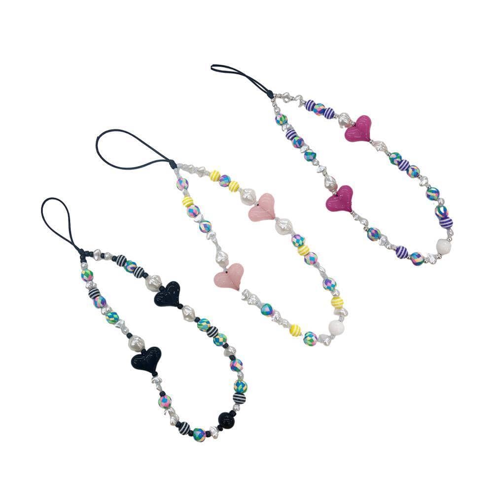 Beaded Heart Phone Charm Strap Lanyard, 32 cm - Light Pink - view 3