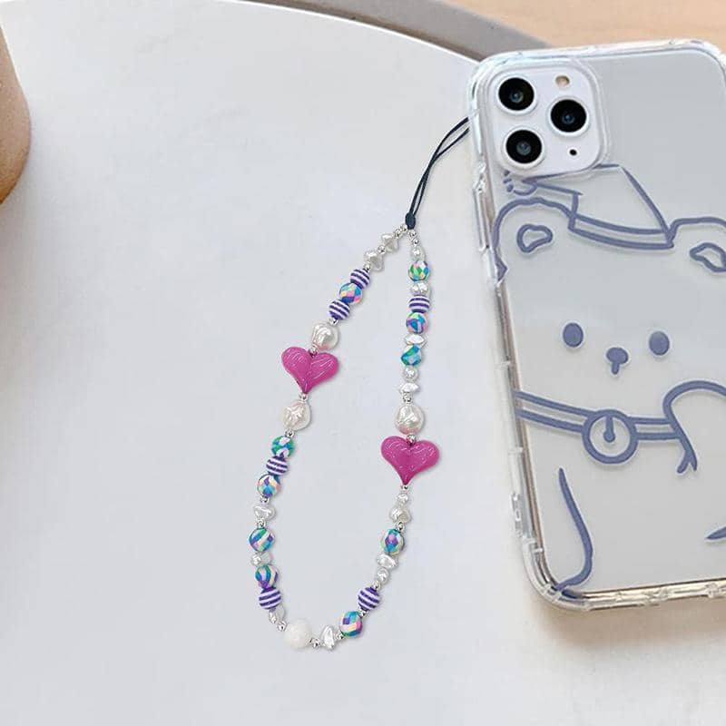 Beaded Heart Phone Charm Strap Lanyard, 32 cm - Light Pink - view 4