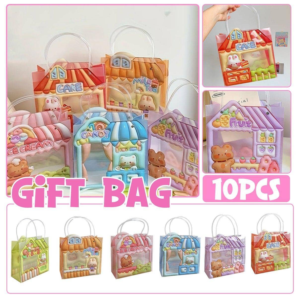 Bear and Rabbit Party Gift Bags, Pack of 10 - Green - view 2