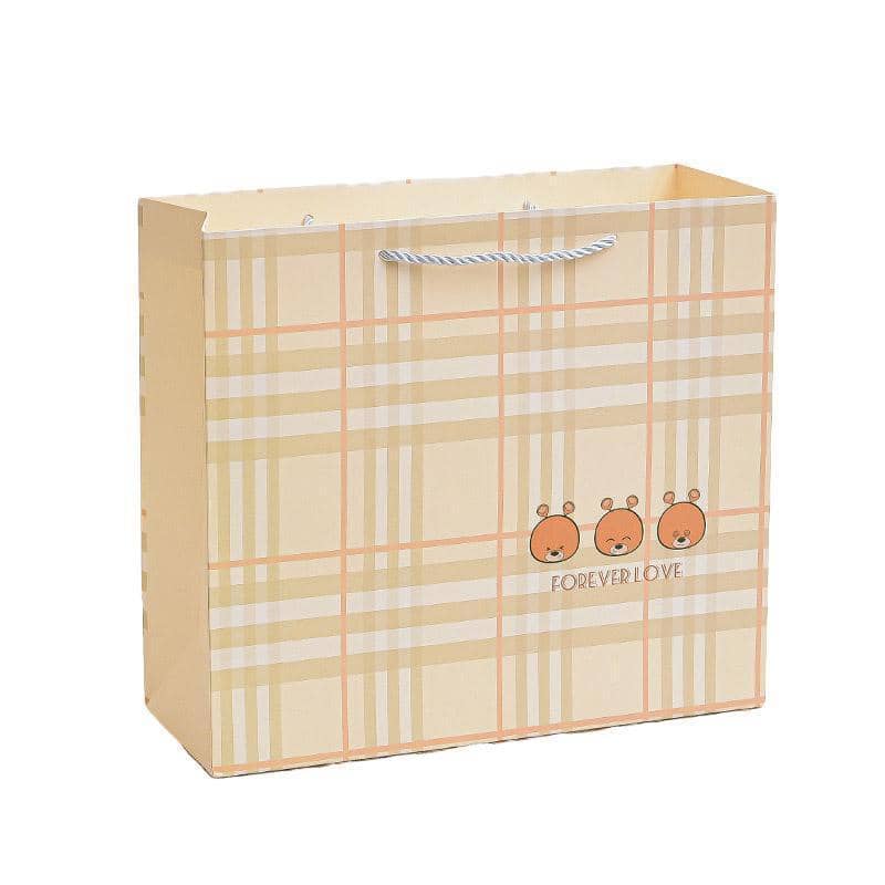 Bear Check Paper Gift Bags, 25 Pieces - Beige
