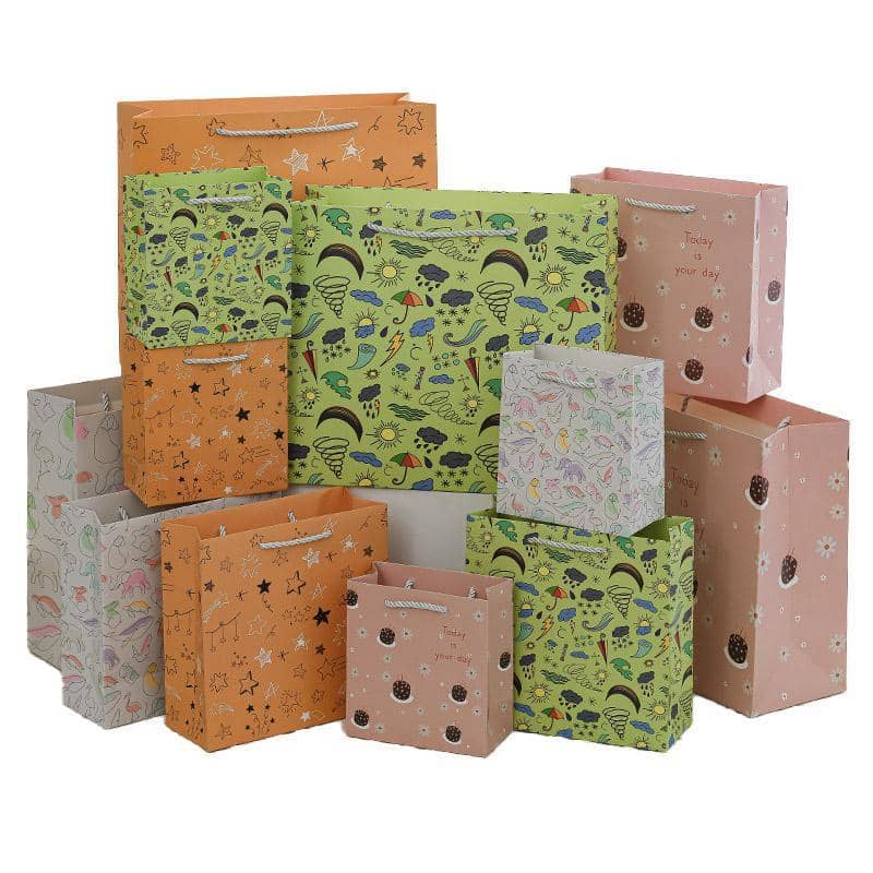Bear Check Paper Gift Bags, 25 Pieces - Beige - view 3