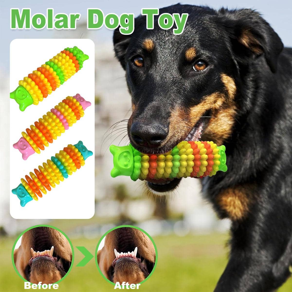 Bear Head Caterpillar Dog Chew Toy for Teething - Green - view 2