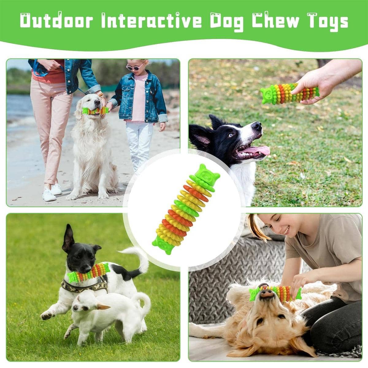 Bear Head Caterpillar Dog Chew Toy for Teething - Green - view 5