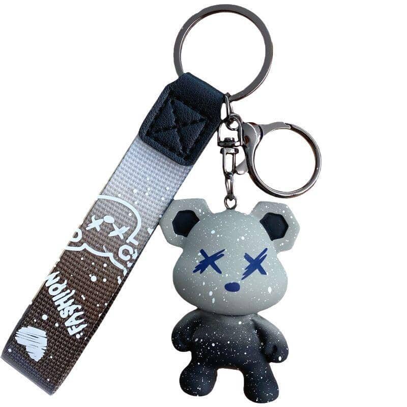 Bear Keyring with Gradient Lanyard Strap - Grey