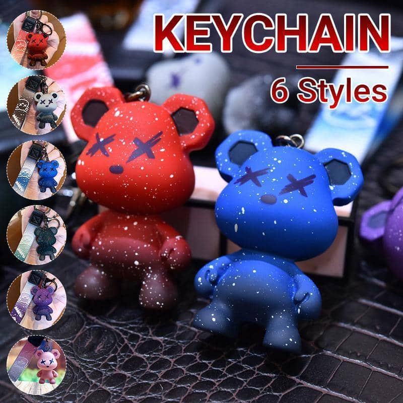 Bear Keyring with Gradient Lanyard Strap - Grey - view 2
