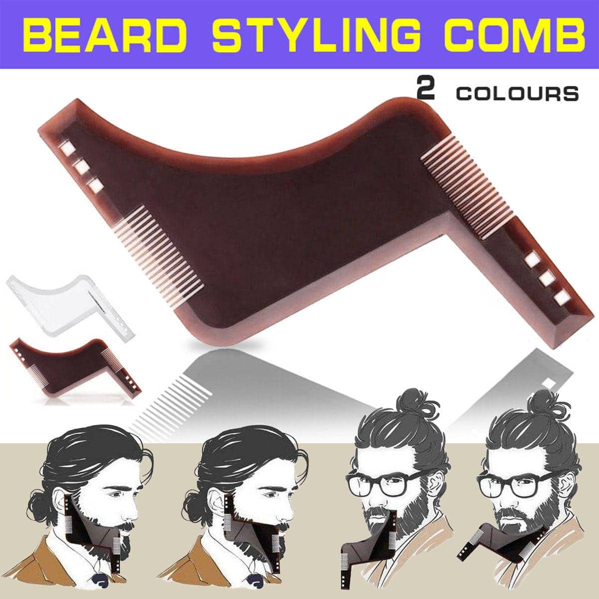 Beard Shaping Template Comb for Trimming and Symmetry - Brown - view 3